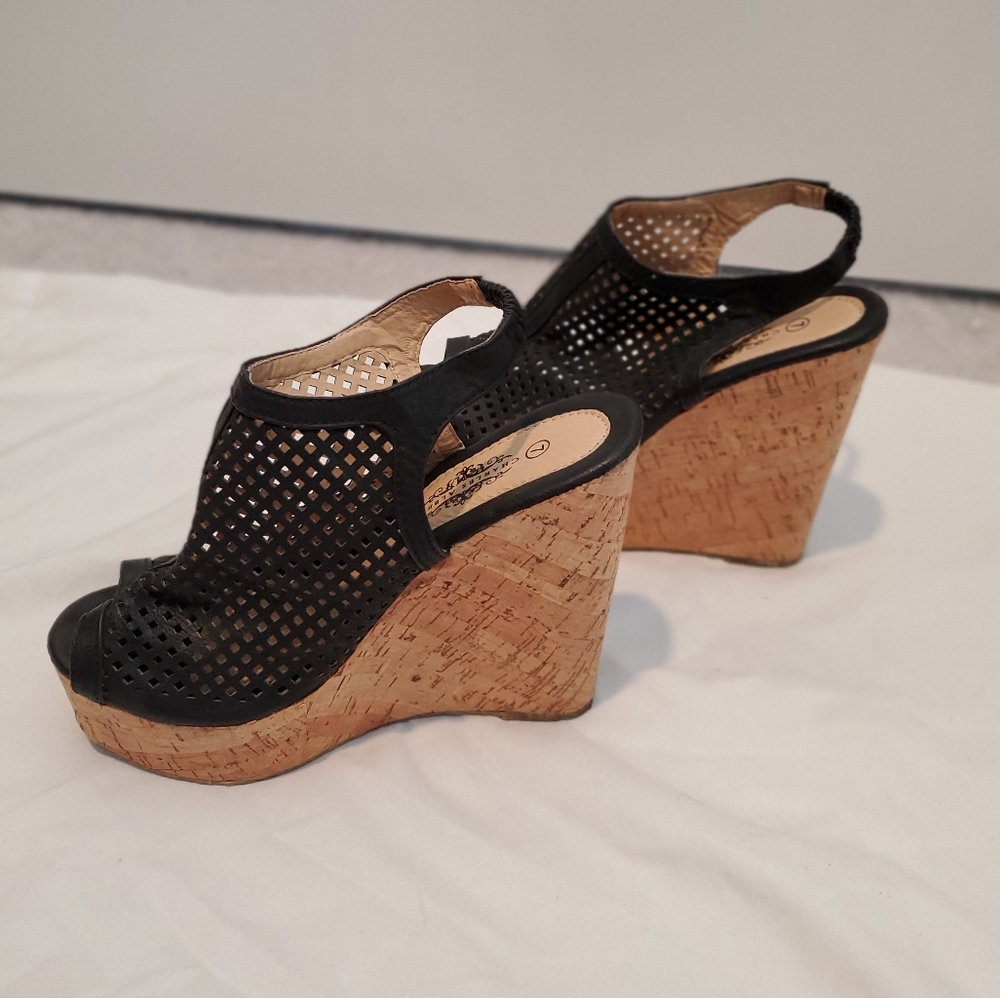 Black peep toe wedges